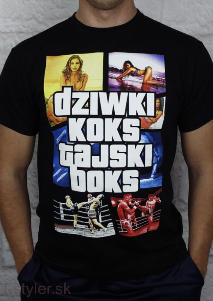 Tričko - Public Enemy - Dziwki Koks Tajski Boks I - Čierne